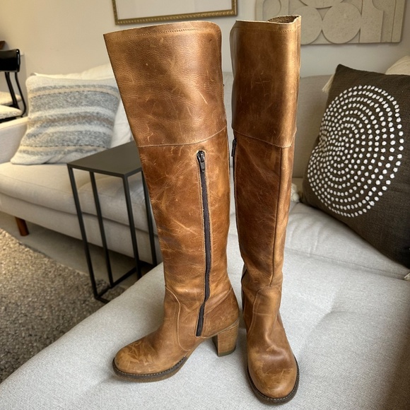 FLY LONDON Leather Tall Brown OTK Boot - Size 37 - Picture 2 of 11